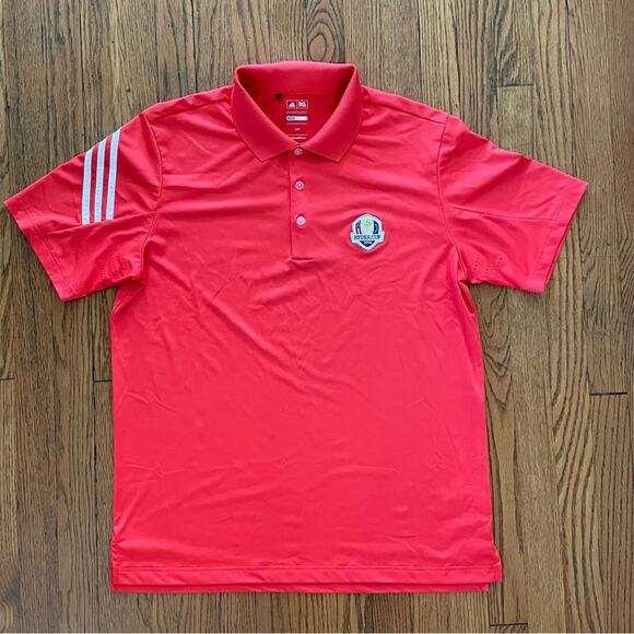 2014 Ryder Cup Adidas Coolmax Golf Short Sleeve Polo Shirt Red Men's L - Picture 1 of 11
